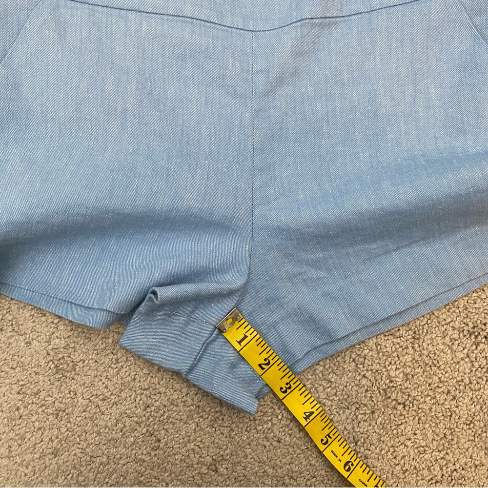 Alice + Olivia Donald High Waist Linen Blend Chambray Shorts Blue 8 - Picture 10 of 10